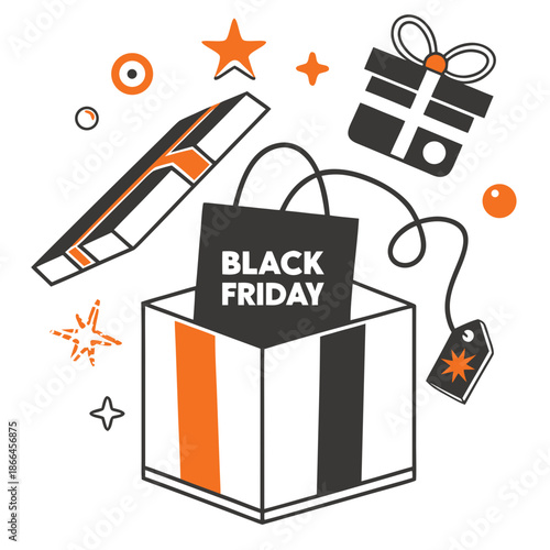 Black Friday Freebie Box Icon Flat Vector Illustration for Bonus Gifts and Promotional Offers
