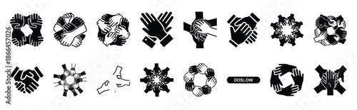 First Day of Black History Month diversity hands together silhouette icon set