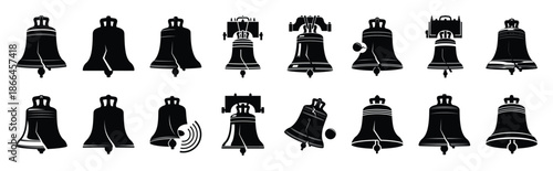 First Day of Black History Month freedom bell ringing silhouette icon set