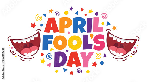 Colorful April Fools Day Typography with Playful Elements for Holiday Celebrations
