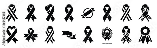 First Day of Black History Month heritage pride ribbon silhouette icon set