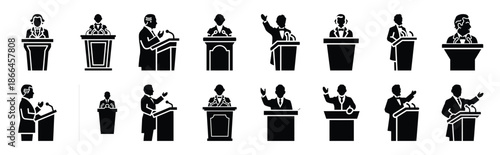 First Day of Black History Month historic leader podium silhouette icon set