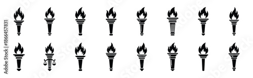 First Day of Black History Month justice flame torch silhouette icon set