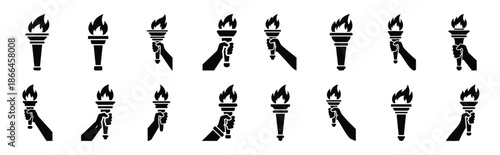 First Day of Black History Month justice torch raised silhouette icon set