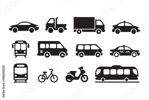 Public and Private Transport Icons for Mobility Platform UI