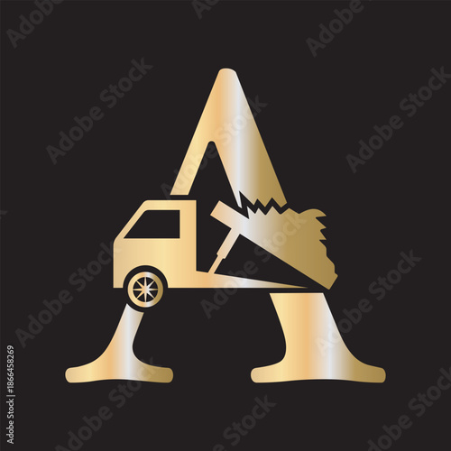 Truck  Logo  combine with letter A vector template