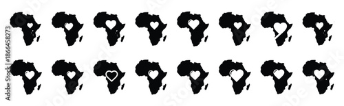 First Day of Black History Month african continent heart silhouette icon set