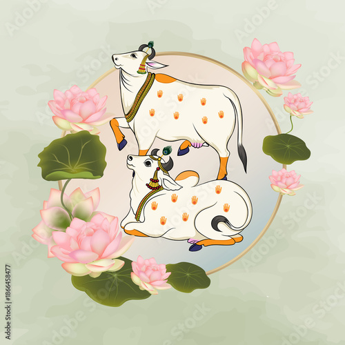 Wallpaper Mural Pichwai cow ethnic art design pink lotus with Fream  Torontodigital.ca