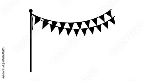 Festive pennant flags strung on a pole, ideal for celebrations and adding a touch of joy. The black and white contrast creates a bold and celebratory feel.