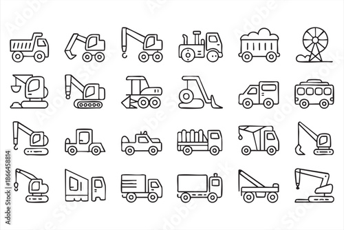 Construction Machinery Icons for Fleet Management and UI Dashboards