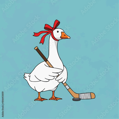 Funny illustration of a goose with a hockey stick