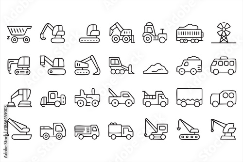 Construction Equipment Icons for Engineering and Planning UI