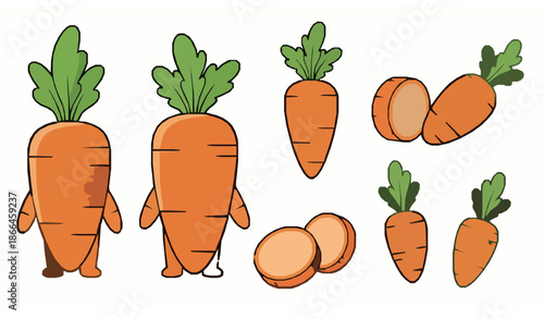 Cute cartoon carrot vector set isolated on white background for kids healthy food illustration