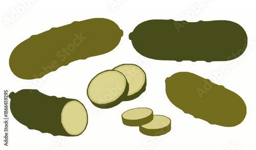 Botanical pickle cucumber vector illustration set isolated on white background for organic food packaging
