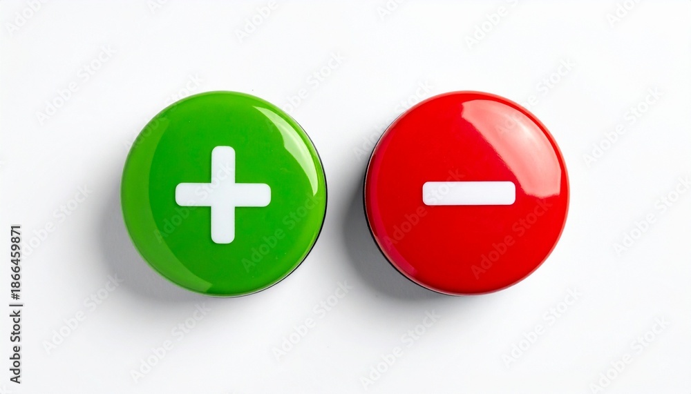Fototapeta premium Green plus and red minus buttons on white background