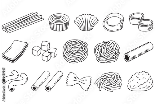 Traditional Pasta Shape Icons for Culinary and Food Marketing