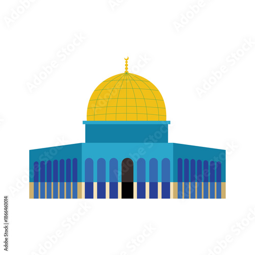 Dome of the Rock in Jerusalem. Islamic Holy Landmark Flat Vector Icon