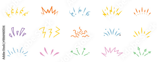 Hand drawn of shine sunburst sparkle ray With illustration style doodle and line art. Doodle line rays. sparkle, flash, icon, burst, comic, explosion, expressive, fireworks, ray, shine, visual, comic