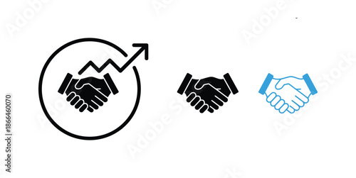 Business partnership and growth concept with handshake icons in black and blue