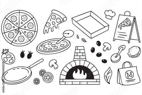 Pizza Slice Oven and Topping Illustrations for Restaurant Branding