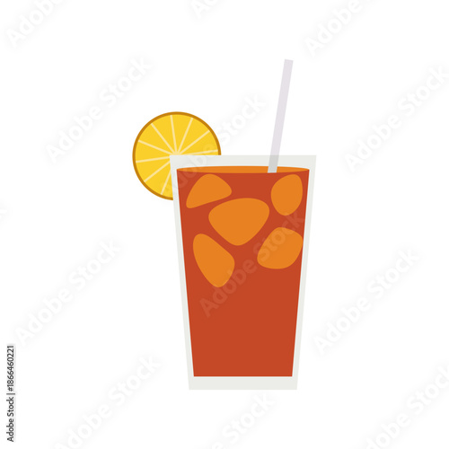 Flat Illustration of Iced Lemon Tea Glass
