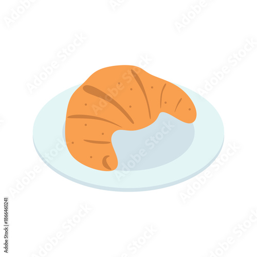 Golden French Croissant Pastry. Flat Vector Icon for Bakery or Cafe Menu