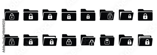 secure folder silhouette icon set