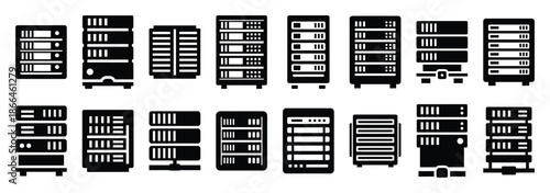 server rack silhouette icon set