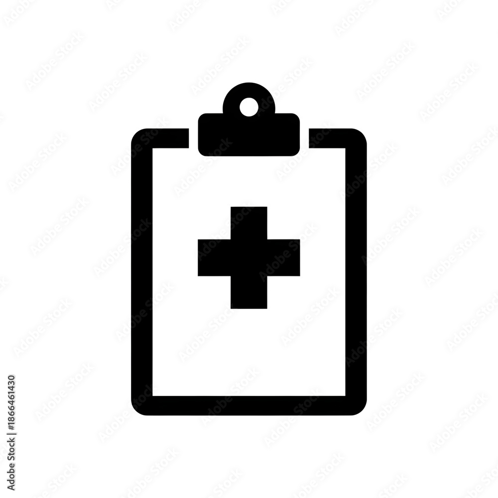 Fototapeta premium Medical Clipboard with Health Cross Symbol Icon on Black Background
