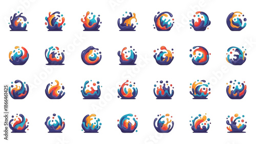 Multicolored Globe Icons Set.