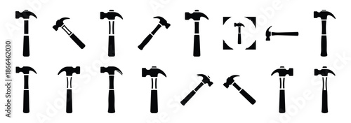 hammer tool silhouette icon set