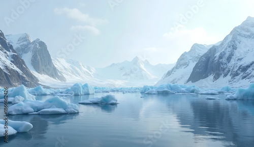 Greenland Arctic landscape with glaciers and icy fjord