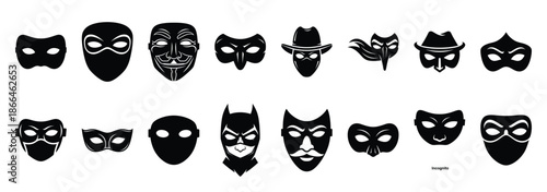 incognito mask silhouette icon set