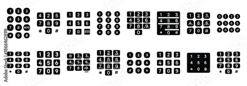 keypad numbers silhouette icon set