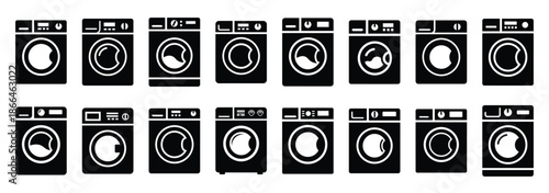 laundry machine silhouette icon set
