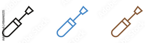 Line art icons of a screwdriver in black, blue, and brown, perfect for repair and construction themes