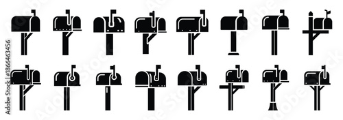 mailbox post silhouette icon set