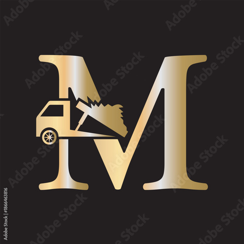 Truck  Logo  combine with letter M vector template