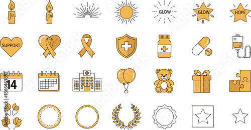 Golden icons for health, hope, and support