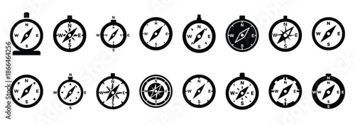 navigation compass silhouette icon set