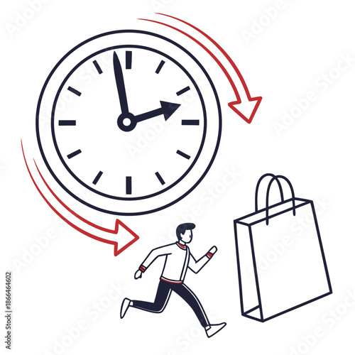 Minimalist Flat Icon Representing Black Friday Shopping Marathon and High Volume Retail Sales