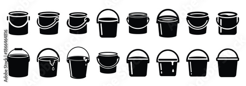 paint bucket silhouette icon set