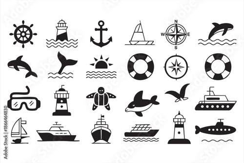 Nautical and Marine Icons for Ocean Navigation and UI Design