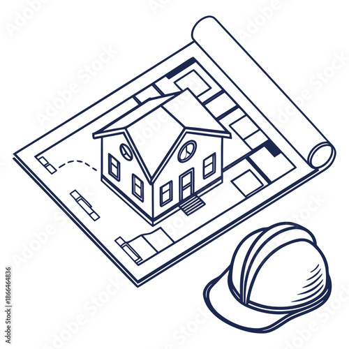Clean vector icon of a construction blueprint plan, representing planning, architecture, and project development.