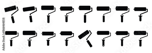 paint roller silhouette icon set