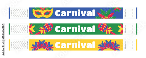 Brazilian Carnival festival wristbands set samba parade party access passes colorful design