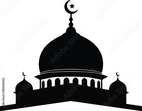 Silhouette mosque with dome and minarets Islamic architecture Vector Illustration