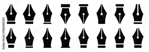 pen nib silhouette icon set