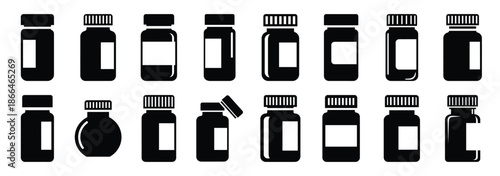 pill bottle silhouette icon set