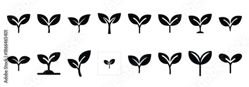 plant sprout silhouette icon set